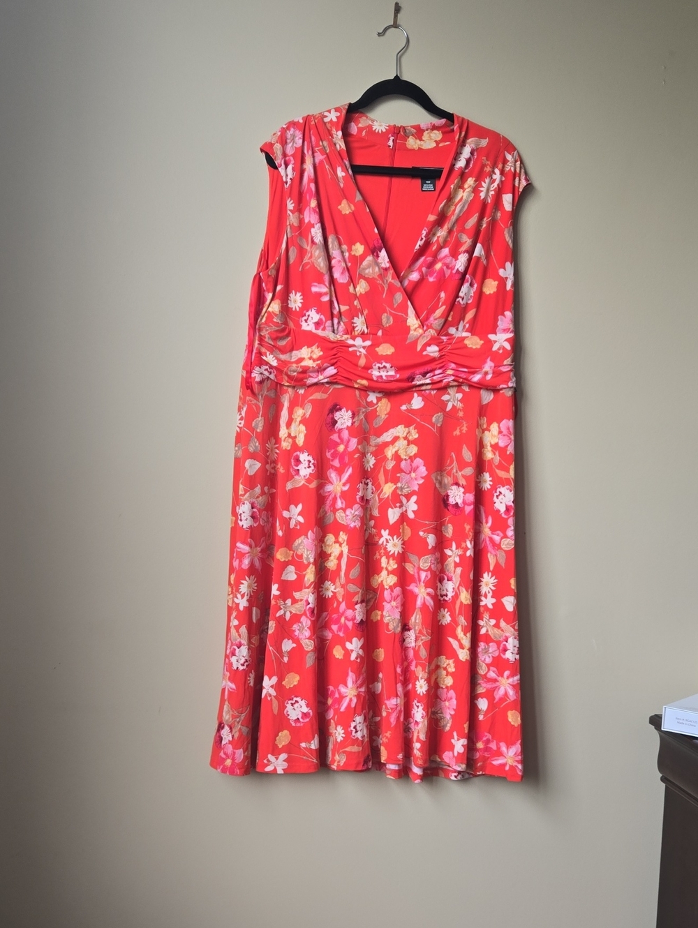 Jessica Howard Coral Pink Floral Wrap Midi Dress
